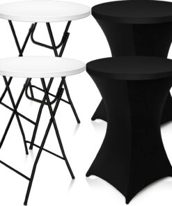 Wenqik 32 in High Top Round Folding Cocktail Tables Set with Stretch Covers