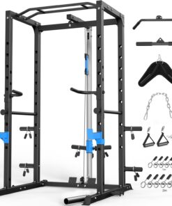ULTRA FUEGO Power Cage Multi Functional Rack with J Hooks Dip Handles and Landmine Attachment