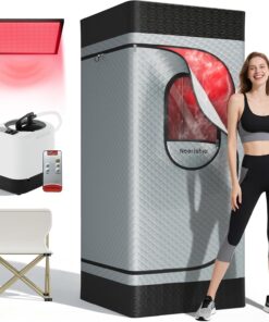 Portable Infrared Sauna Box with 1200W Steamer Folding Chair Red Light Therapy 99 Min Timer