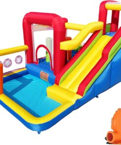 Inflatable Bounce House with Blower Slide Climbing Wall Obstacles Trampoline Ball Pit