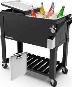 Permasteel 80 Qt Rolling Party Cooler with Divider Serving Tray and 36 Hour Ice Retention