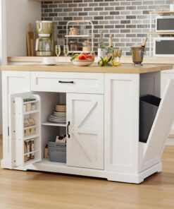 IRONCK Kitchen Island with Storage Rolling Cart Drop Leaf and Trash Can Storage