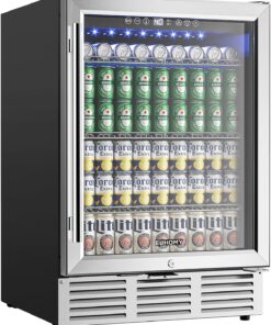 EUHOMY 24 in Beverage Refrigerator 180 Can Built In Cooler Under Counter Glass Door