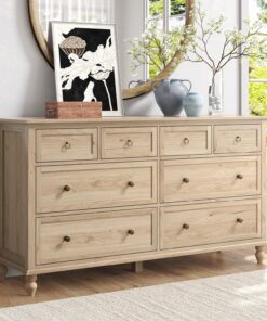 Chartustriable 65 in Long Drawer Dresser Rustic Wood 8 Drawer Chest for Bedroom Living Room