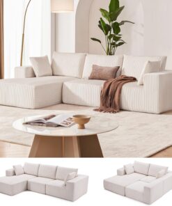 108 in Modular Sectional Sofa Cloud Deep Seat L Shape Sofa with Chaise Beige
